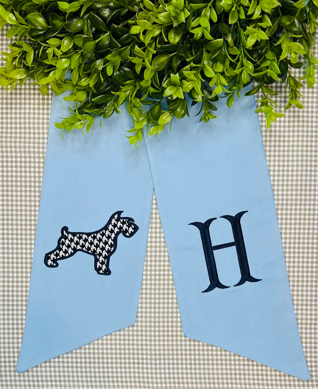 Double Wreath Sash - Houndstooth Applique Schnauzer & Fishtale Font