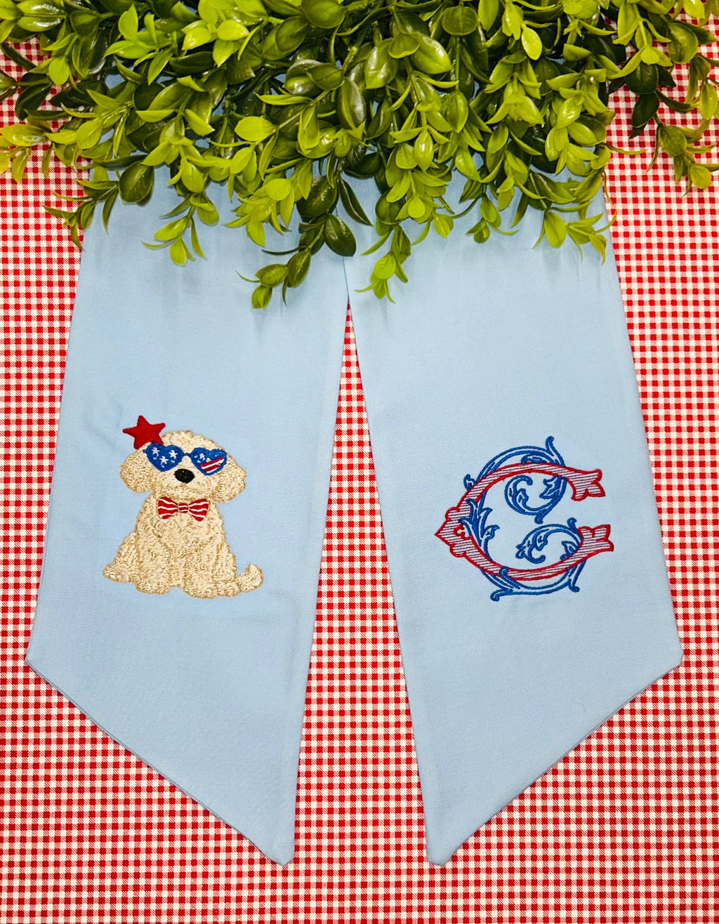 Double Wreath Sash - July 4th Poodle & Vintage Vine Font